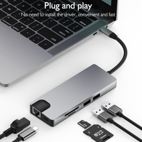 BASIX Original Type-C ke Multi USB 3.0 Hub Adapter Dock dengan 9-Port VGA/Gigabit Ethernet Network Hub Model TW9R