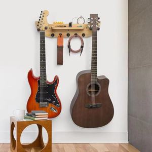 Cross-border wooden wall-mounted guitar <b>rack</b>/<b>clothes</b> <b>rack</b> with 2 rotatable rubber hooks, solid wood storage frame - Product Image 1