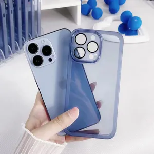 Soft Transparent Silicone Case For iPhone 12 13 11 Pro Max Xs Xr 8Plus SE3 Blue TPU Rubber Shockproof Cover Camera Glass Lens