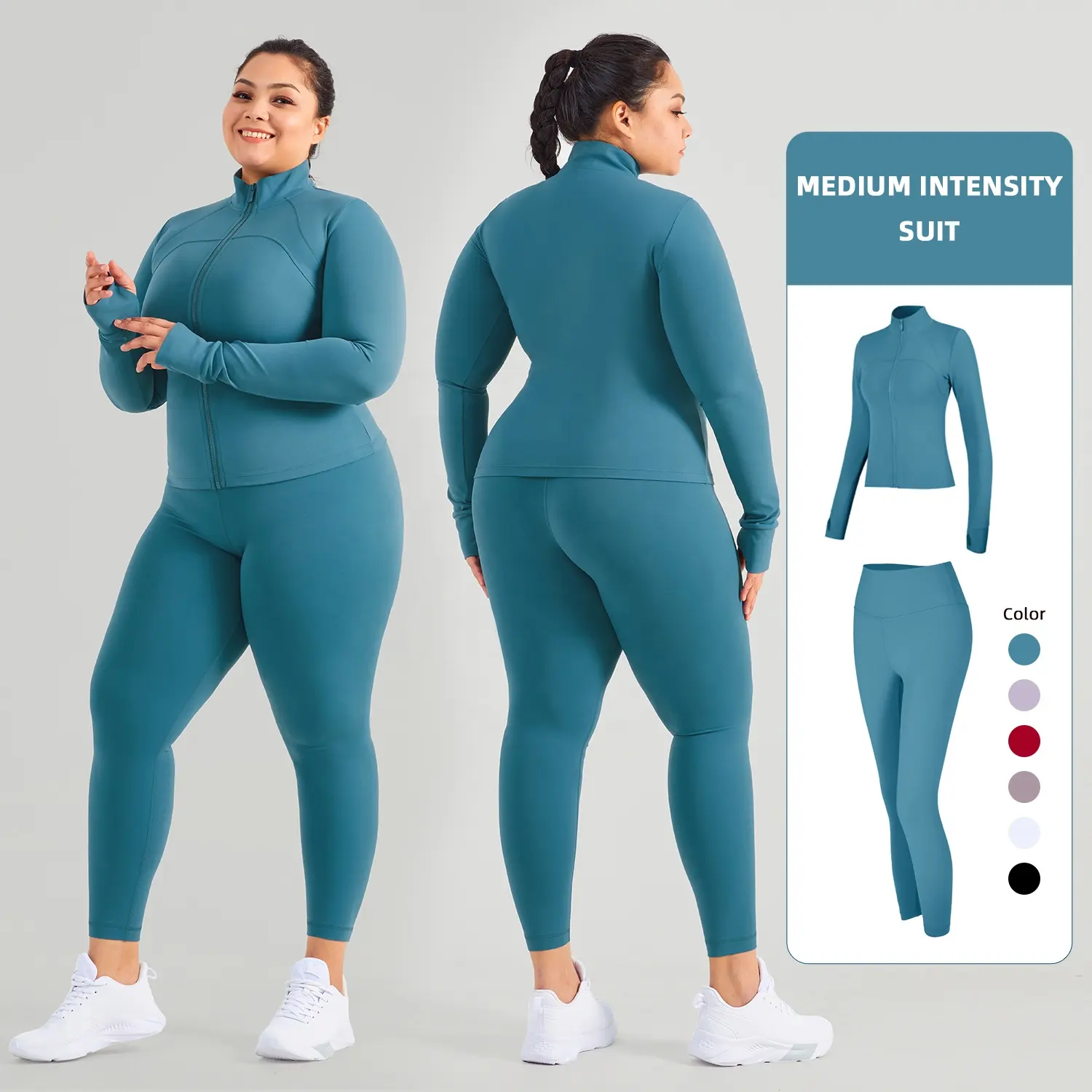 Oem Plus Size Long Sleeve Yoga Set Women Gym Fitness Jacket Sport Active Wear