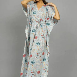 Handmade Indian Cotton One-piece <b>Kaftan</b> Dress Lightweight Quick Dry <b>Beach</b> Cover up Boho Summer Resort Wear for Women - Product Image 4