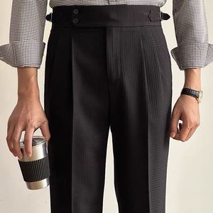 Pantalon de costume taille haute personnalisé pour <span class=keywords><strong>homme</strong></span>, style décontracté printemps-été, coupe Naples, sans repassage, pour affaires. - Product Image 4