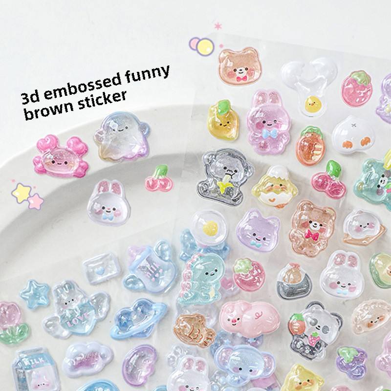 Cute 3D Embossed UV Printed Nail Stickers DIY Decorative Phone Case Journal Stickers for Girls for Promotional Gifts