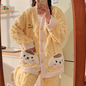 Sleepwear Sets Wheat Jacquard Velvet Thickened 280g <strong>Pyjamas</strong> Women's Cartoon Cute Cardigan V-Neck Pajamas Long Sleeve - Product Image 5