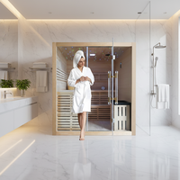 Sauna Uap Kayu Solid Mewah Modern Hemlock Kanada untuk Rumah, Panel Kontrol Komputer, 6KW/9KW, Garansi 1 Tahun