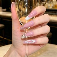 24 faux ongles réutilisables de luxe avec strass carrés 3D, style French Ombre, à presser, pour femmes adultes, longue durée, embouts d'ongles de luxe légers