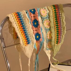 Foulard triangulaire de style ethnique Postiche tissée tricotée colorée Bandeau doux et mignon - Product Image 2