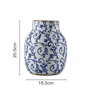 Nouveau bleu blanc porcelaine Vase ornements chinois classique en céramique Vase Pot de fleur avec poignée pour la maison salon bureau - Product Image 4