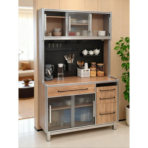 Modern Birch Wood Aluminum Frame Storage Cabinet With Glass Doors And Drawers For Kitchen Use - Product Image 3