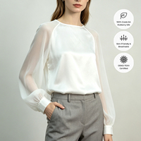 Chemise en Soie de Mûrier Certifiée GRS pour Femme avec Manches en Organza, Emballage Personnalisé Durable, Marque Privée, Fournisseur en Gros