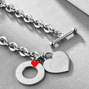 Pulsera con dije de corazón de 20 mm, cadena de acero inoxidable con cierre OT, regalo de joyería para mujer - Product Image 2