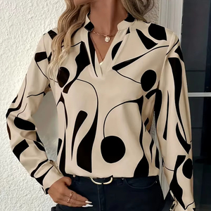 Punto para Europa América Deseo transfronterizo Comercio exterior <span class=keywords><strong>Mujer</strong></span> Suelto Impreso Turn-Down Collar Patrón geométrico Anti-Pilling - Product Image 1