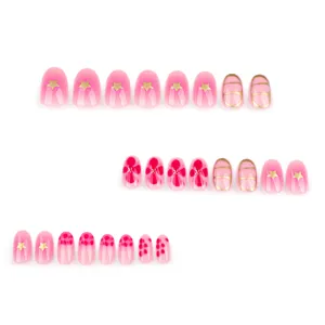 Ongles courts et ronds Y2K mignons, motif fleur et étoile, 24 pièces, fabriqués à la machine, à presser, détachables avec colle - Product Image 3