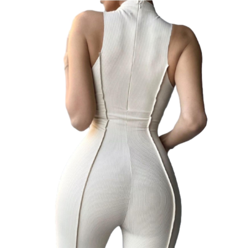 Wholesale Ribbed Turtleneck Sleeveless Sport Bodycon Jumpsuit