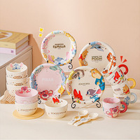 Service de table en céramique Stitch dessin animé pour enfants, ensemble vaisselle Winnie l'ourson, bol, assiette, tasse, cuillère, coffret cadeau, vaisselle en porcelaine pour enfants