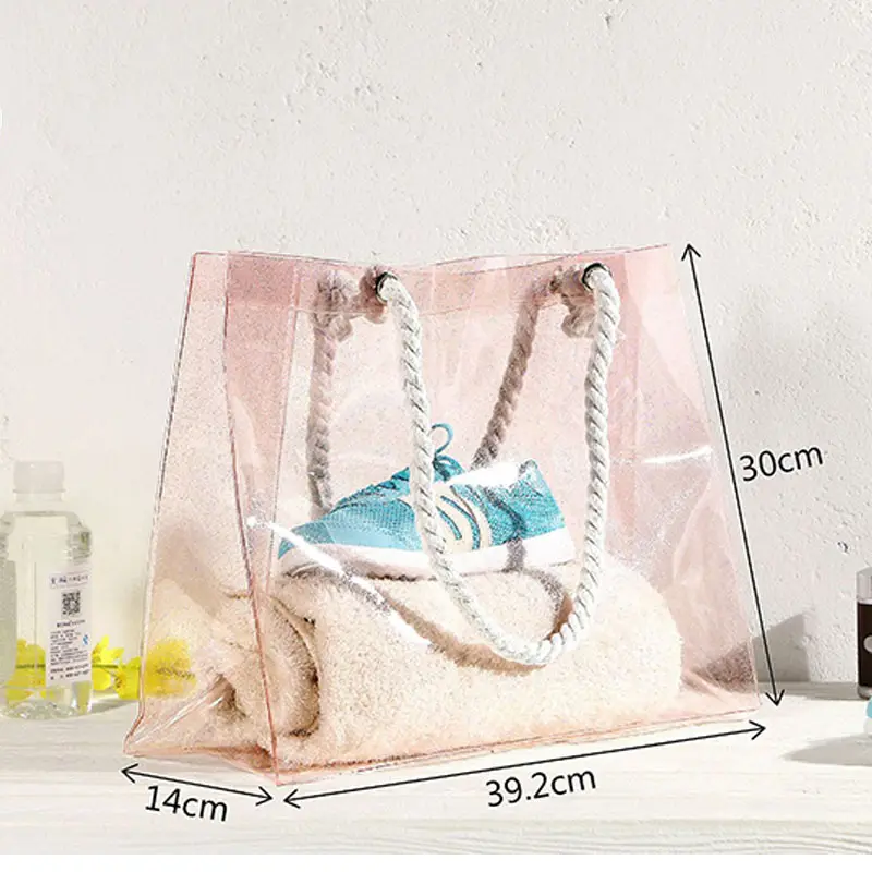 trending 2021 new custom waterproof women pvc tote shoulder shopping bag transparent clear beach bag