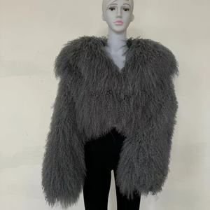 Abrigo de Piel Mongol para Mujer, Cuello Grande Abatible, Abrigo Corto de Piel Auténtica, Chaqueta Cálida y Esponjosa de Moda para Invierno y Otoño - Product Image 5
