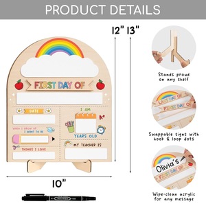 Letrero de Madera para el Primer Día de Clases, 12 x 10 Pulgadas, con Soporte, Reutilizable, para Preescolar y Jardín de Niños - Product Image 4