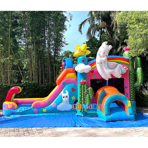 Château gonflable Alpaca avec toboggan pour enfants Castillo Con Tobogan Inflable Combo Bounce House and Wet Dry Slide - Product Image 4