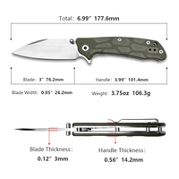 Couteau pliant EDC à lame pointue en acier inoxydable AUS-8 vert D2, manche G10, OEM pour la chasse, le camping, couteau de poche pliant