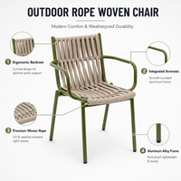 Fauteuil de salle à manger d'extérieur en corde tressée pour jardin et café, chaise de patio résistante aux intempéries avec structure en aluminium – Vente en gros