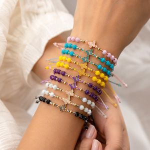 Fashion Beaded <b>Bracelet</b> Set Colorful <b>Crystal</b> Alloy Butterfly Unisex Jewelry Gift Yiwu Origin - Product Image 2