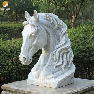 हाथ से नक्काशीदार बड़े आकार की पत्थर पर नक्काशी वाली संगमरमर की घोड़े के सिर की मूर्ति मूर्तियां