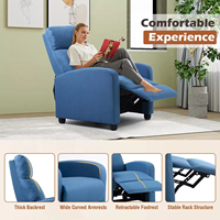 Fauteuil club multifonctionnel inclinable manuel à dossier haut pour home cinéma et chambre à coucher, fauteuil inclinable de luxe personnalisé en tissu bleu