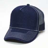 Casquettes de camionneur en maille denim bleu marine 5 panneaux à prix réduit Casquette de camionneur ajustable cinq panneaux unie