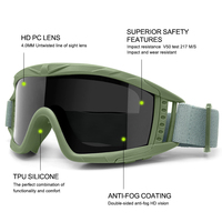 Lunettes tactiques personnalisées avec logo 217M/S, lunettes de tir, lunettes de moto, lunettes anti-vent, lunettes de paintball, lunettes de wargame CS, 3 verres noir, beige, vert