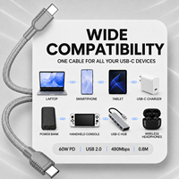 Câble USB-C Type-C de 0,8 m, 60 W, 3 A, charge rapide, cuivre étamé, plastique, nylon tressé, pour banque d'alimentation, appareils mobiles