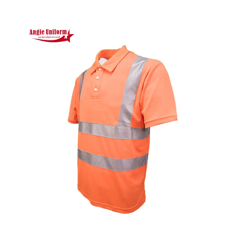 Wholesale Newest Design Cotton Fluorescent Tape Orange Short Sleeve Polo T Shirts Reflective Tape Uniform