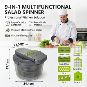 Râpe à légumes manuelle multifonctionnelle 9-en-1 populaire pour cuisine, avec panier de drainage pour fruits et légumes et lames de coupe - Product Image 3