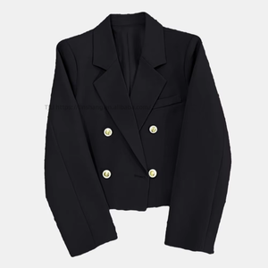 Nouveauté élégante, couleur unie, bouton doré, style court, col en V, mode féminine - Product Image 4