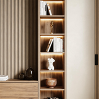 Meuble TV mural moderne en bois cannelé avec étagère LED, meuble multimédia flottant pour téléviseurs de 65 pouces pour salon