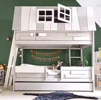 Lit superposé pour enfants Mobilier de chambre à coucher en bois massif Lits superposés doubles avec escalier Lit cabane dans les arbres pour enfants