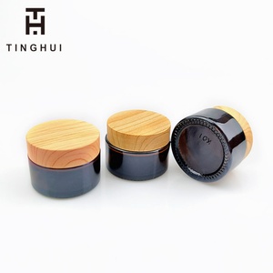 Custom Print logo 50g 100g 50ml 100ml Cosmetic Lotion Jar Frosted <b>Glass</b> Jars with Bamboo Wooden Lids - Product Image 5