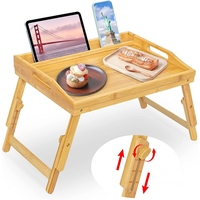 Plateau de service pour ordinateur portable en bambou, réglable en hauteur, portable, avec pieds pliables, pour canapé, lit, rangement, salon