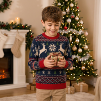 Pulls de Noël personnalisés avec logo pour garçons, tricots d'hiver assortis pour la famille, motif flocon de neige et cerf, directement de l'usine