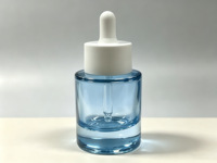 Flacon compte-gouttes en verre à base épaisse de 30 ml, cylindre court, avec compte-gouttes blanc, pour emballage de sérum cosmétique et d'huile essentielle