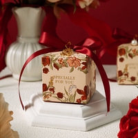 Boîte cadeau de luxe en papier ivoire avec impression dorée, pour mariage, fête, petite boîte à bonbons cubique
