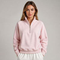 Sweat-shirt décontracté ample pour femme, col montant, demi-zip, manches raglan, imprimé, brodé, en polaire respirante, printemps automne hiver, OEM