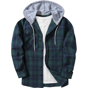 Camicia tascabile Casual di alta qualità da <span class=keywords><strong>uomo</strong></span> alla moda con cappuccio Plaid felpa di <span class=keywords><strong>flanella</strong></span> <span class=keywords><strong>in</strong></span> pile giacche - Product Image 2