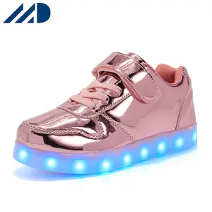 Single Buckle LED Light Kid's Shoes Children's Sports Shoes USB Rechargeable Mirror Board Shoes