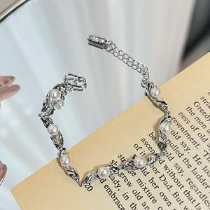 Bracelet en perles d'eau douce naturelles de conception originale, vente en gros du fabricant, nouvelle mode, chaîne fine et bracelet à maillons, livraison - Product Image 2