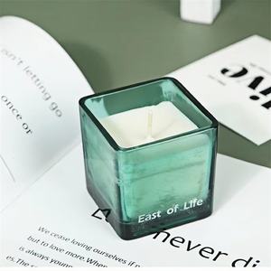 Hot Sale Custom Logo Empty 80ml 135ml 300ml 640ml Square Colorful Glass Candle Containers Candle Jar for Decoration - Product Image 3