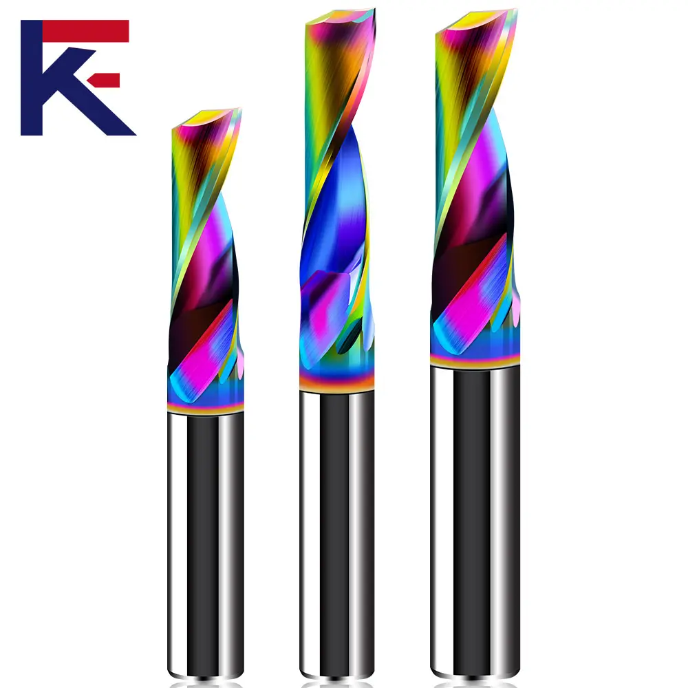 KF 8mm Coating Colorful Carbide Single Flute Spiral Milling Cutter For Aluminum Cutting