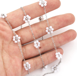 Haute qualité Style français 18k or fait à la main perle croix câble chaîne en acier inoxydable pour la fabrication de bijoux collier <span class=keywords><strong>accessoires</strong></span> - Product Image 4