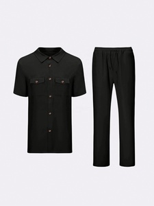 Ensemble ethnique pour hommes africains XS-2XL, chemise à col, manches courtes, chemise à simple boutonnage avec poches, pantalon uni, style Dashiki - Product Image 4