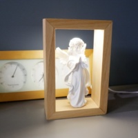 Statue d'Ange en Résine à Cadre en Bois, Veilleuse Religieuse, Lumière Décorative Catholique Chrétienne, Intensité Variable, Alimentation USB